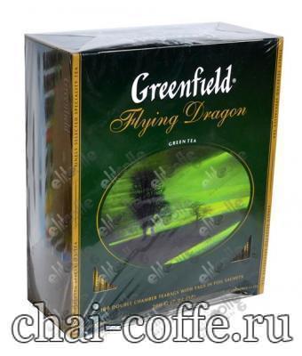 Чай Гринфилд зеленая картонная пачка с изображением зеленого поля