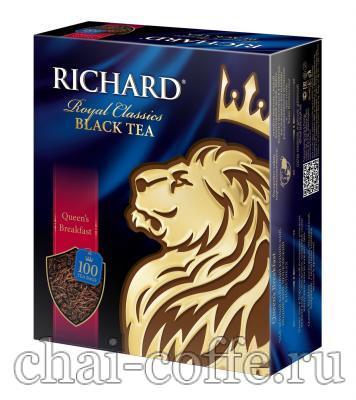 Чай Ричард Куинз Брэкфаст синяя пачка со львом и бордовой полосой
