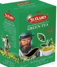 Чай St.Clairs Green Tea зеленый чай в зеленой картонной пачке