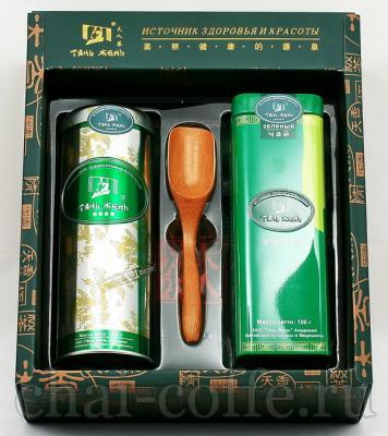 Чай Тянь Жень Подарочный набор (ж/б зелёный с жасмином 100г+ж/б зелёный 100г) 200гр
