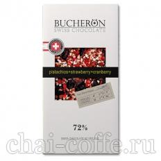 Шоколад BUCНERON горький с клюквой, клубникой и фисташками в картоне